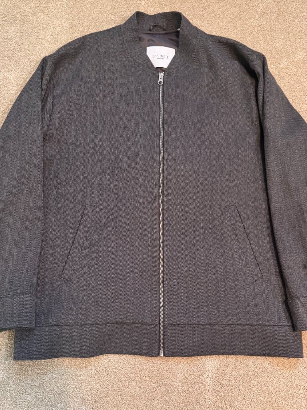 Les Deux Como Herringbone Bomber Jacket Grey XXL $259